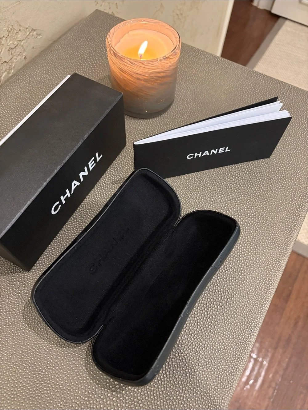 CHANEL Black Quilted Leather Sunglasses Case with Silver CC Accent